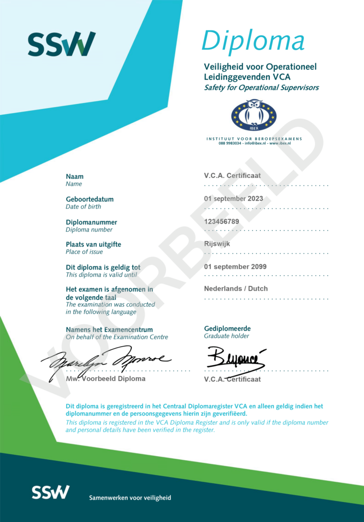 voorbeeld VCA diploma